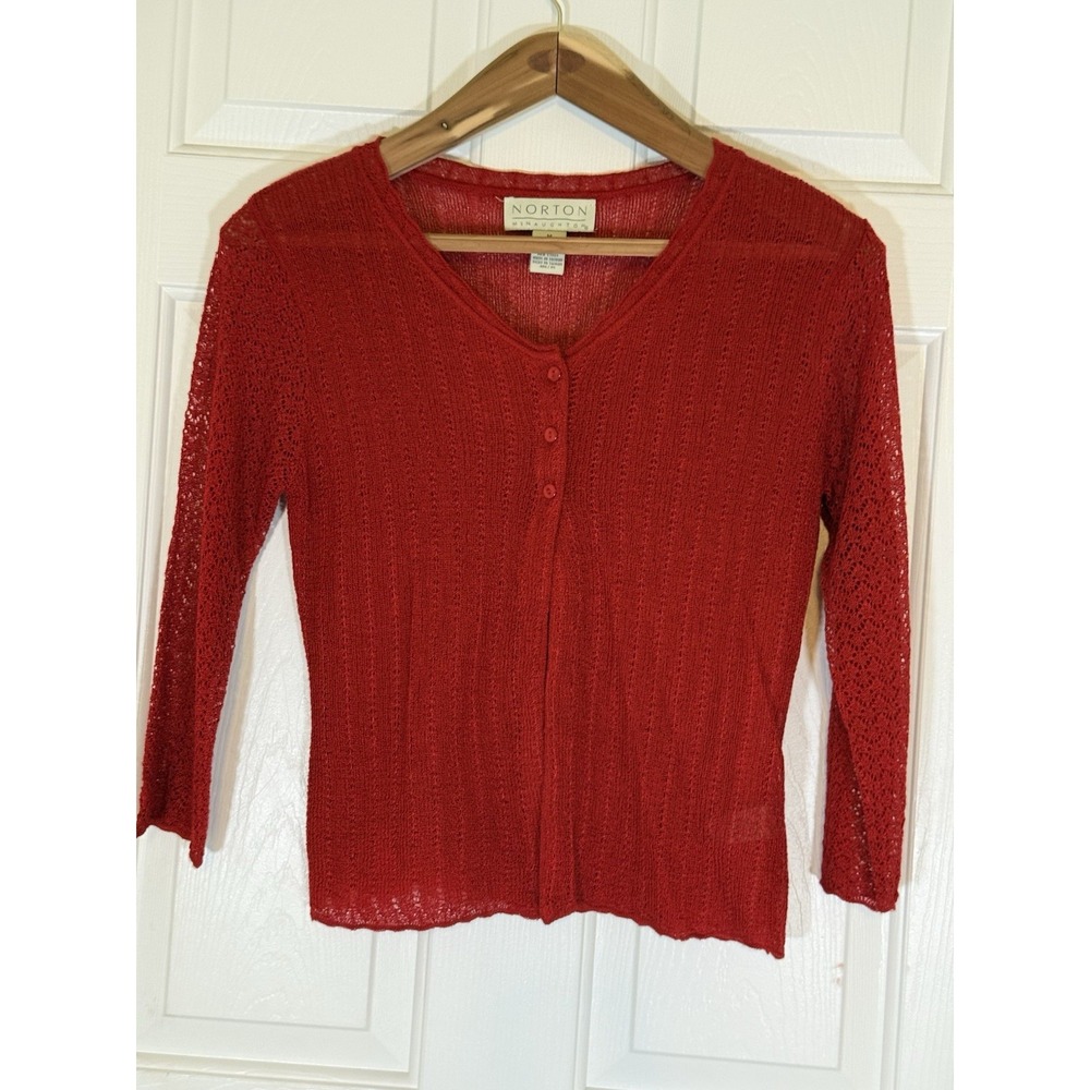 vintage norton mcnaughton Red Sheer 3 Button Cardigan Size‎ Medium Classic